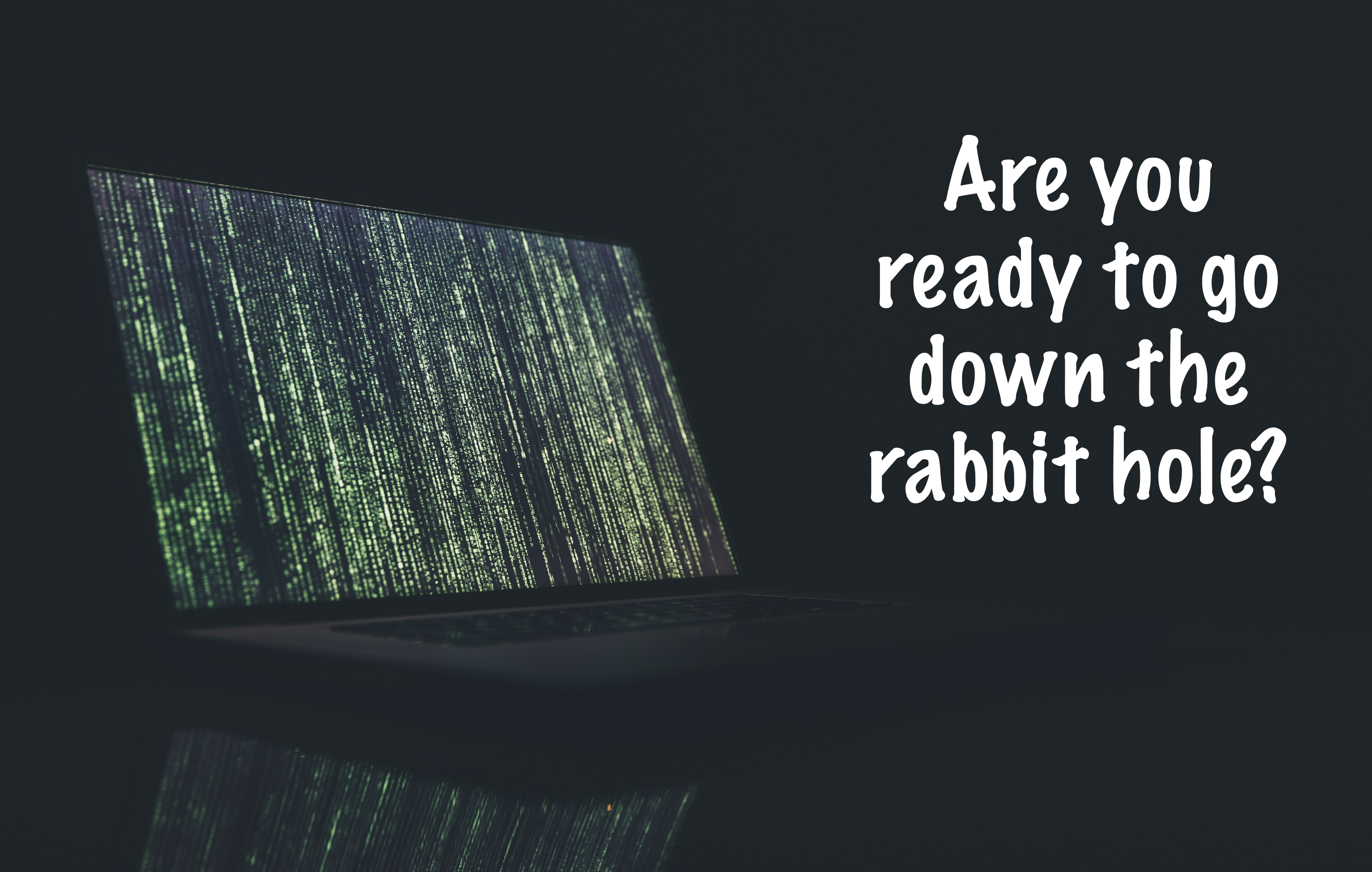Open computer with text: Are your ready to go down the rabbit hole?